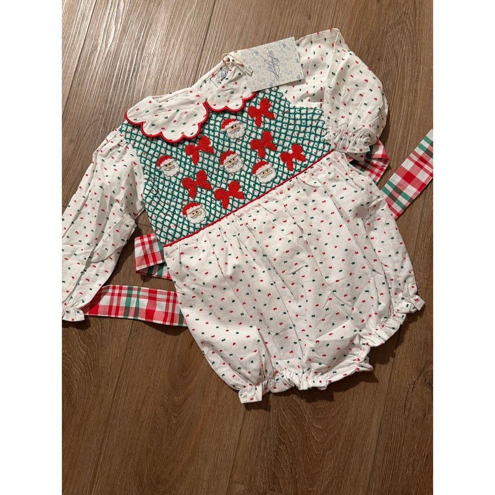 Little Bear Smocks 2T NWT Swiss Dot Smocked Santa Bubble